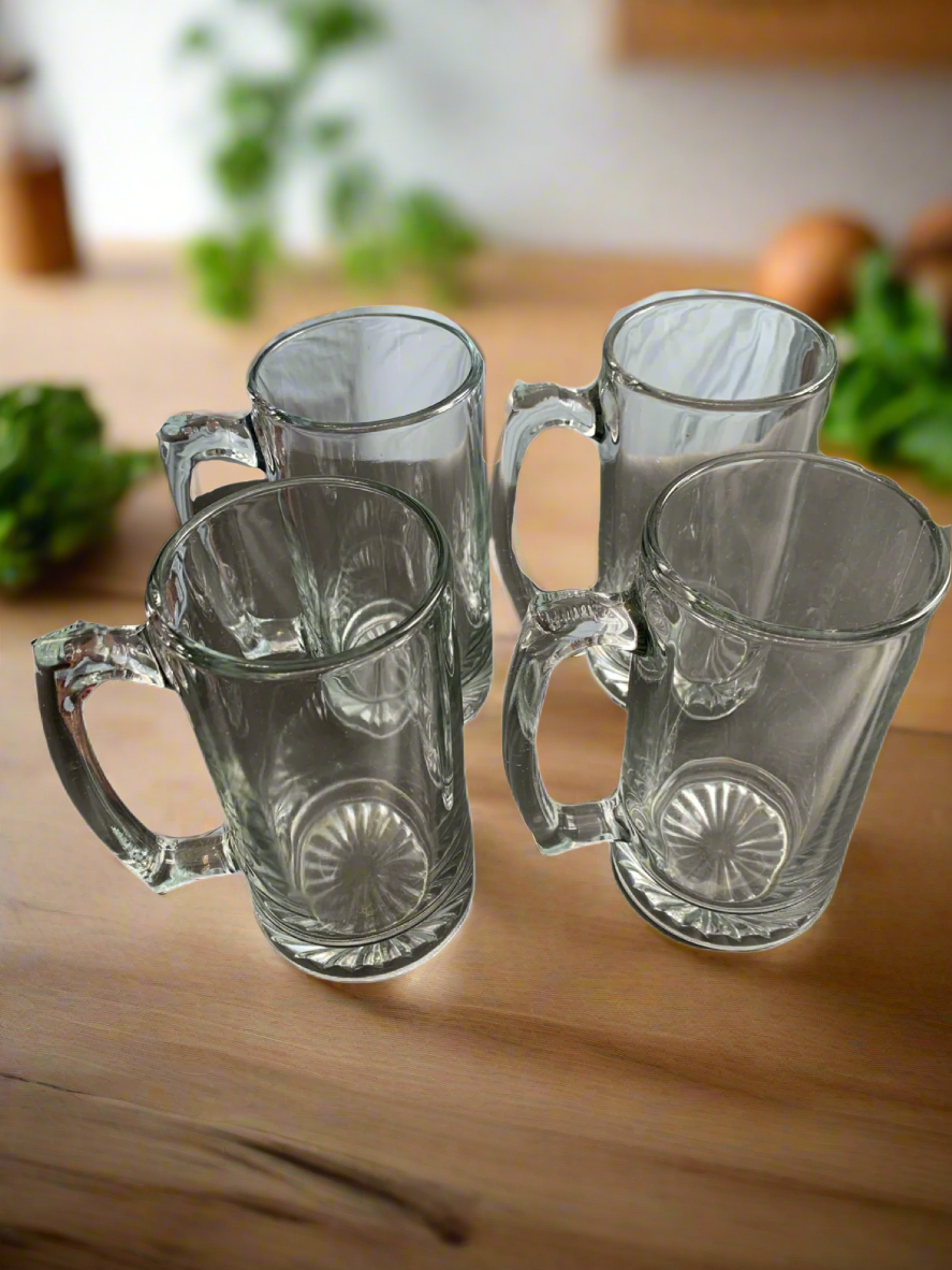 4 Large Glass Beer Mug Set. Holds 26 ounces