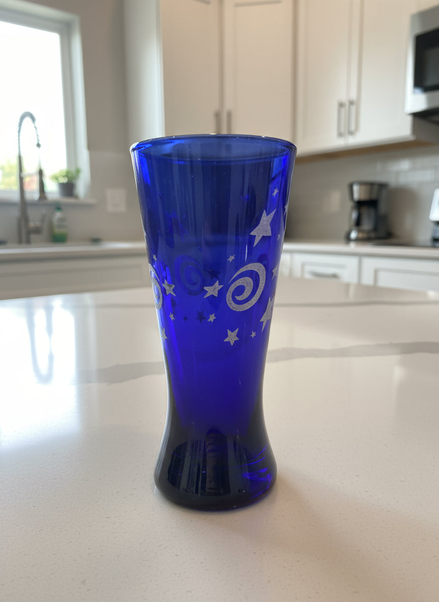 Walt Disney 100 Years of Magic Sorcerer Hat Blue Glass Collectible Shot Glass 4 1/8" Tall