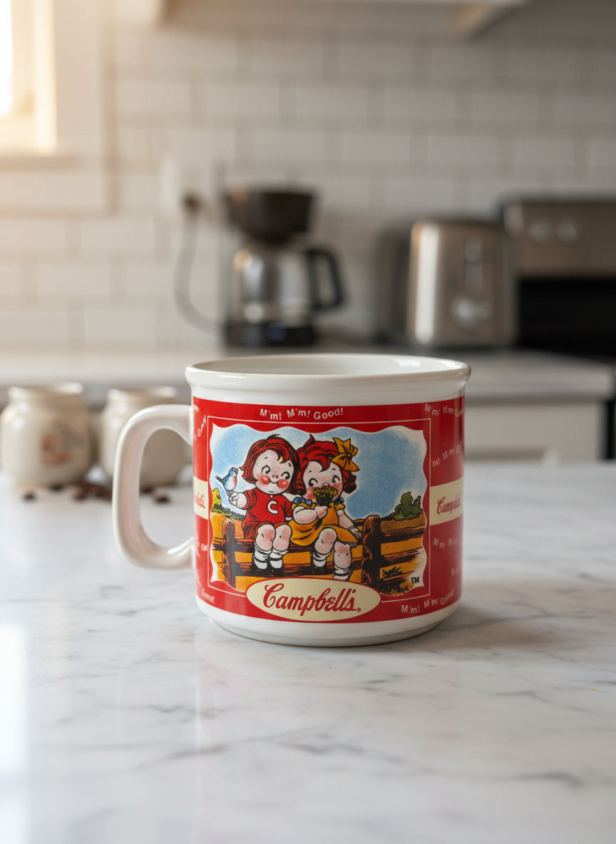 1993/1997 Vintage Campbell's Kids Soup Mugs With Display Tree - 4 Mugs 3.5" Tall