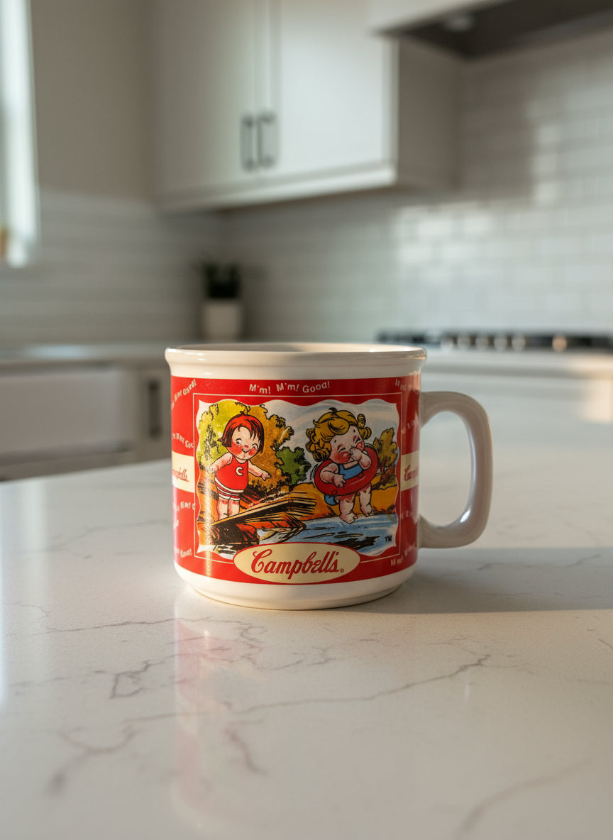 1993/1997 Vintage Campbell's Kids Soup Mugs With Display Tree - 4 Mugs 3.5" Tall