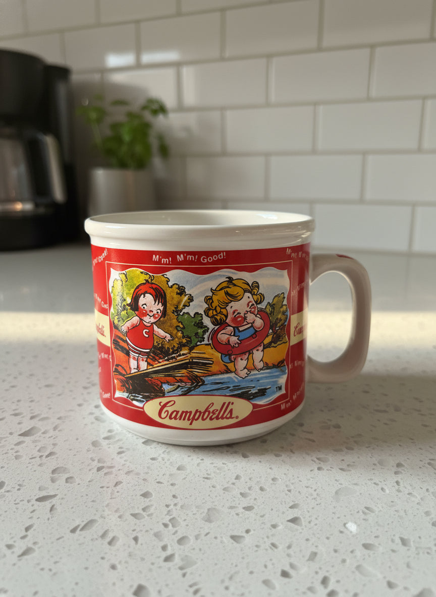1993/1997 Vintage Campbell's Kids Soup Mugs With Display Tree - 4 Mugs 3.5" Tall