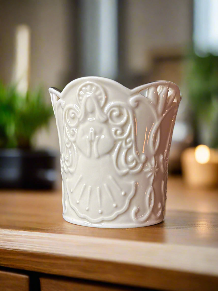 Lenox Merry Lights Angel Porcelain Votive Gold Trim Candle Holder 3.25" Tall