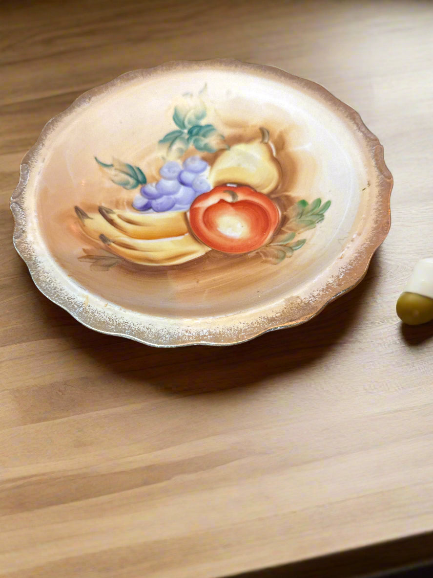 Hand Painted Still Life Fruit Bowl 9.25" Wide x 1.5" Tall Display Piece