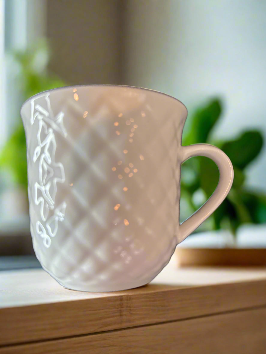 Gibson Home White Quilted Diamond Embossed Coffee Cup Mug 3" x 3"