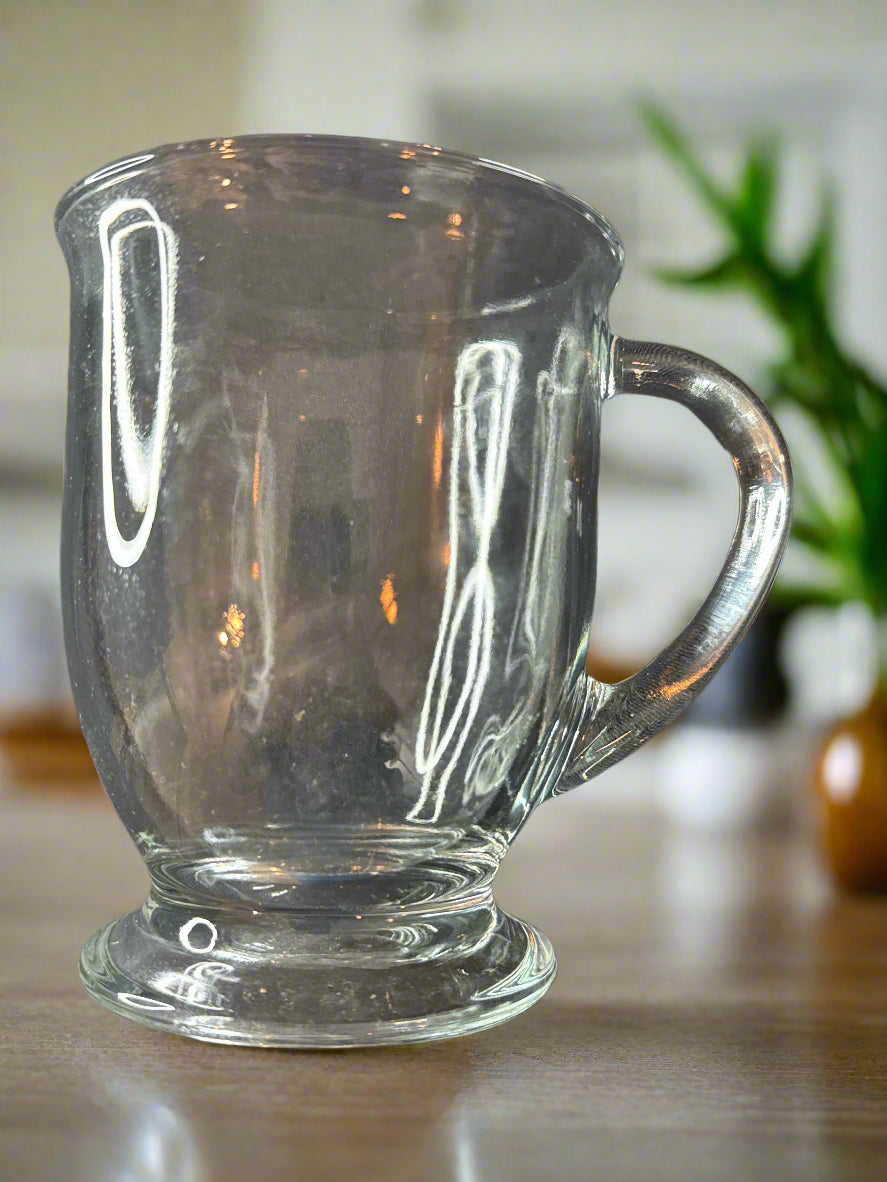 Anchor Hocking Cafe Clear Glass 16oz Coffee Mug Cup 5" Tall x 3 7/8" Wide