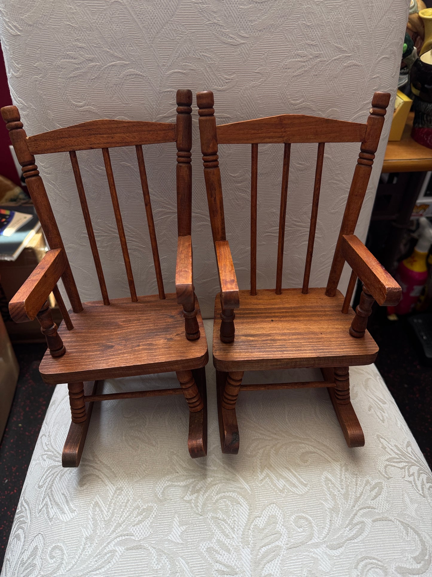 Vintage Old Grandma & Grandpa Dolls Porcelain Faces w/ Rocking Chairs & Accessories