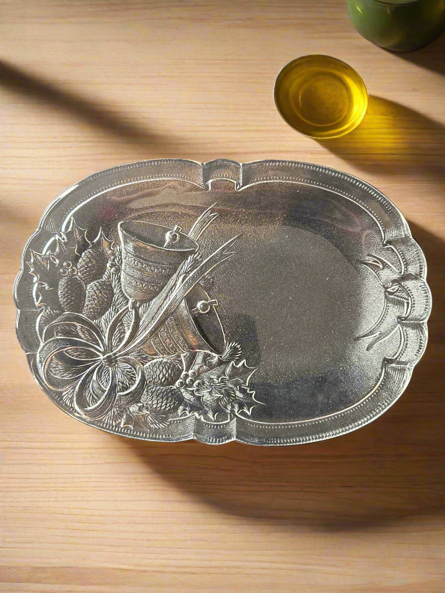 Mikasa Crystal Oblong Plate Holiday Bells 10.25" RC197 Japan In Original Box