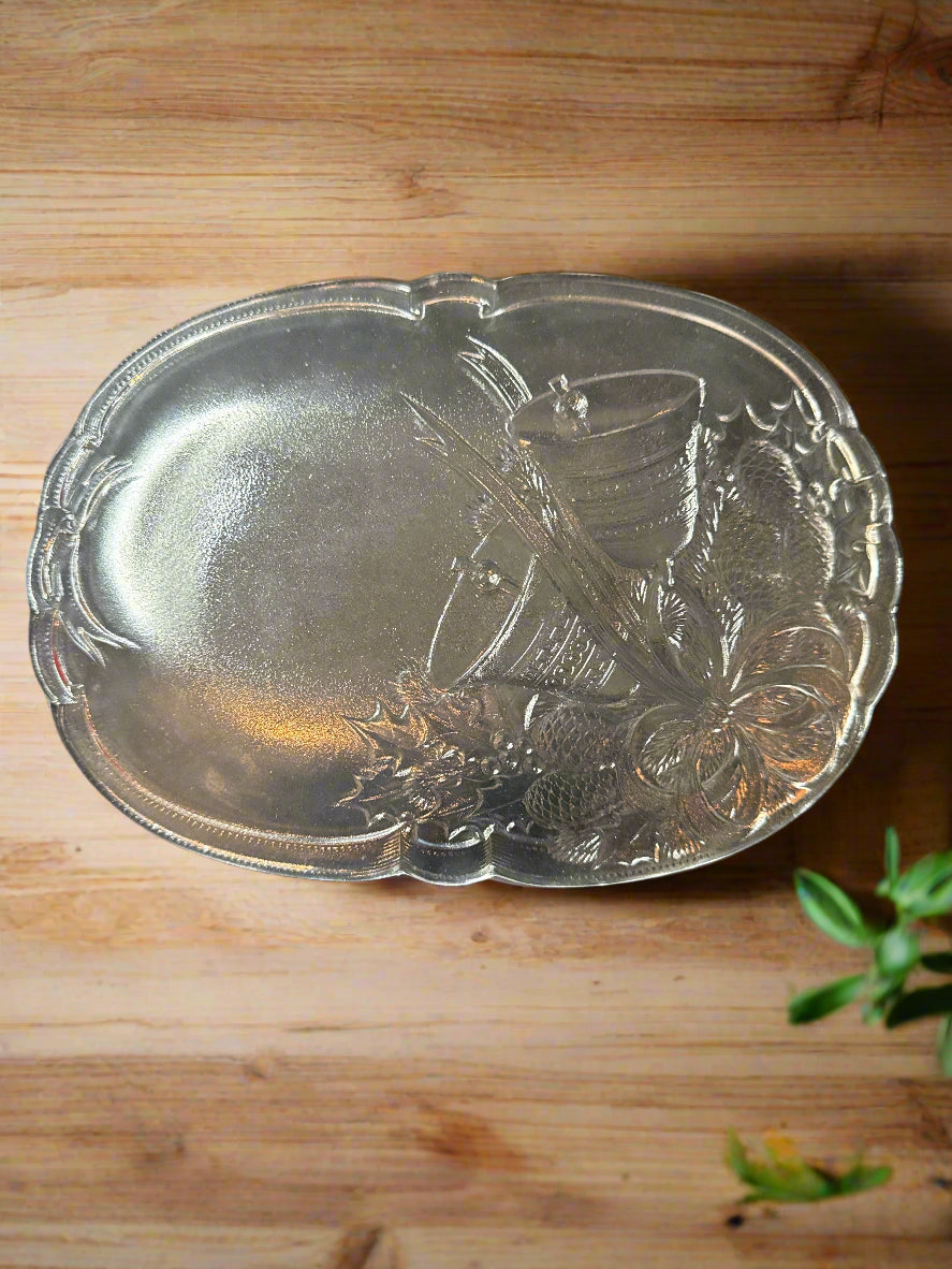 Mikasa Crystal Oblong Plate Holiday Bells 10.25" RC197 Japan In Original Box