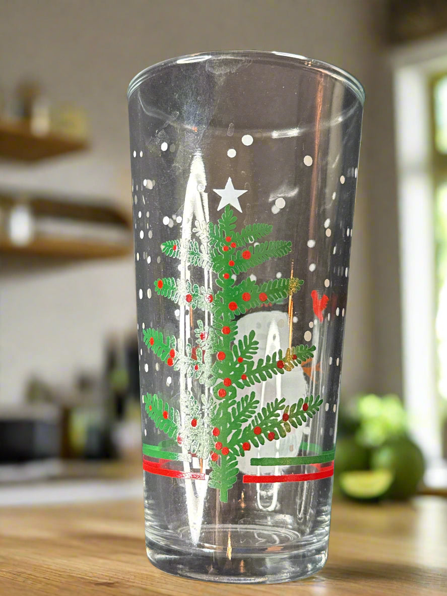 Vintage Snowman/Christmas Tree Glass 6" Tall