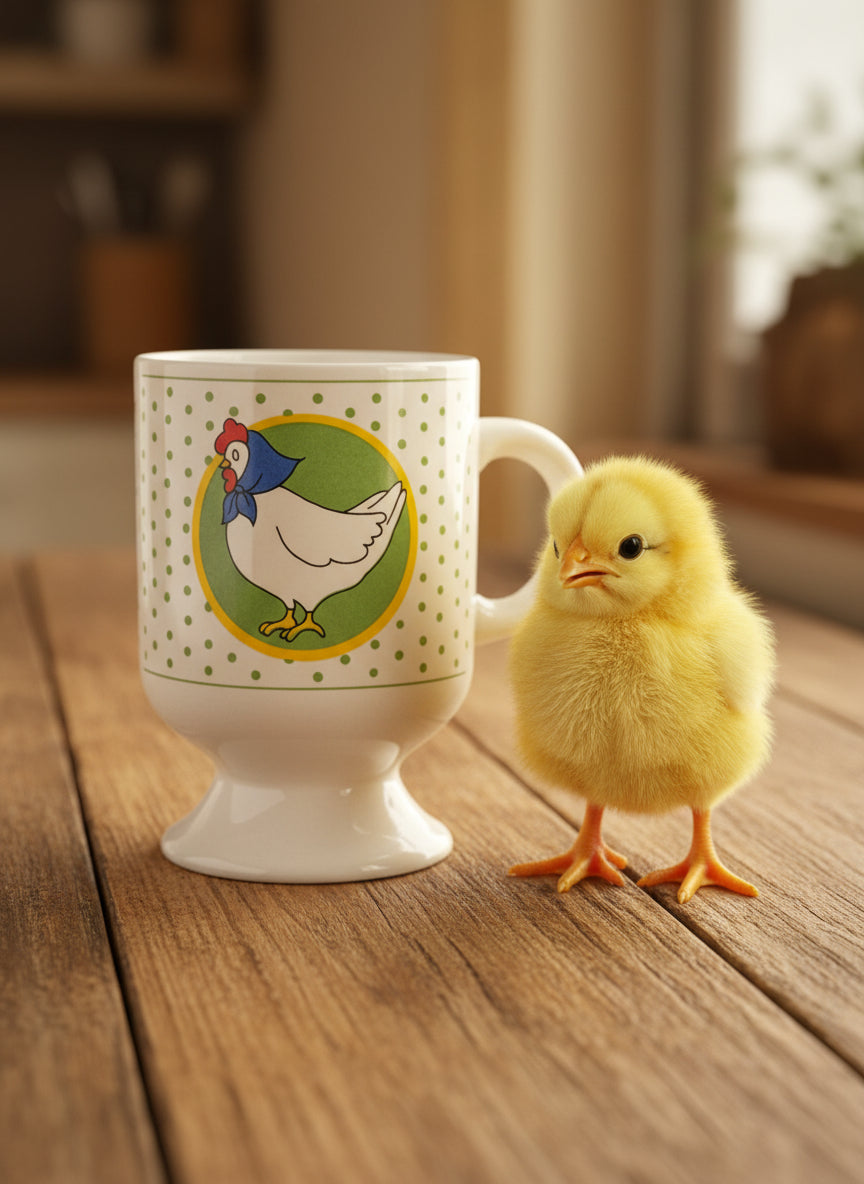 Vintage Chicken Coffee Mug Cup Footed 4.5" Tall