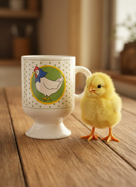 Vintage Chicken Coffee Mug Cup Footed 4.5" Tall