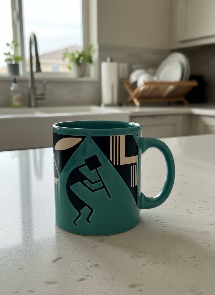 Vintage Waechtersbach Ceramic Coffee Cup Mug Teal Musician 3 7/8" Tall