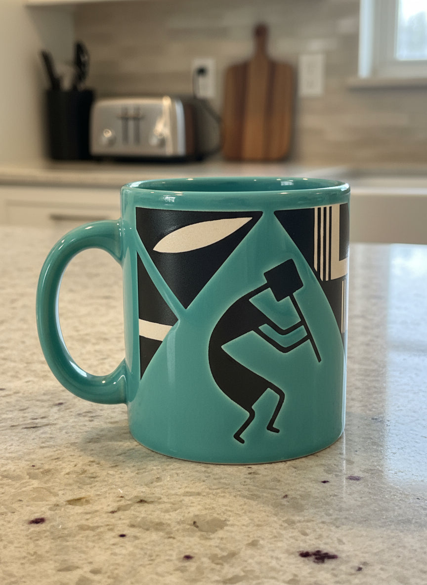 Vintage Waechtersbach Ceramic Coffee Cup Mug Teal Musician 3 7/8" Tall