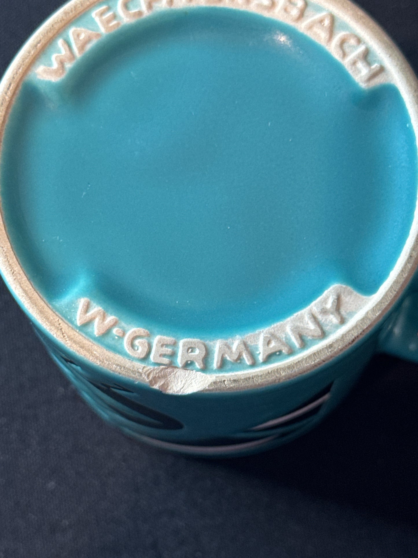 Vintage Waechtersbach Ceramic Coffee Cup Mug Teal Musician 3 7/8" Tall