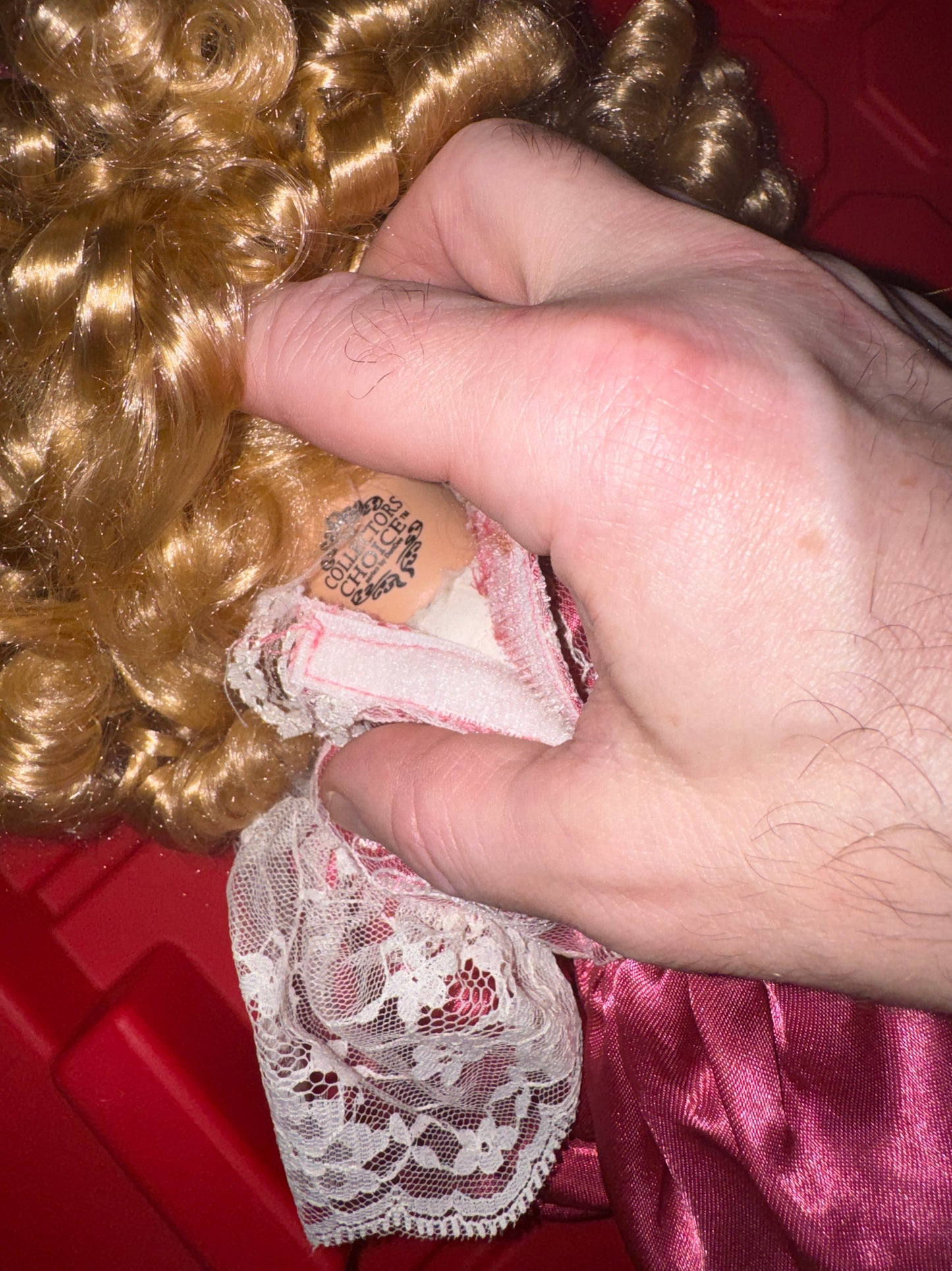 Porcelain Doll Pink Dress Curly Hair by Dan-Dee International Collector's Choice