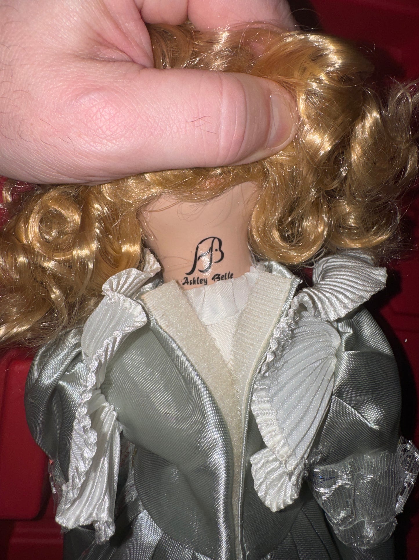 Ashley Belle Porcelain Keepsakes Handpainted/Sewn Fine Bisque Porcelain Doll w/ Stand