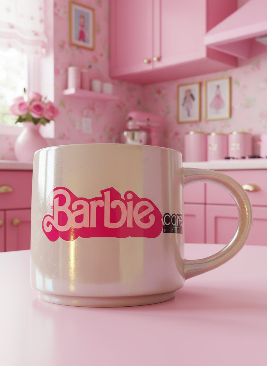 BARBIE (The Movie) 2023 Pink Coffee Cup Mug - Iridescent Pearl Stoneware 15oz 3 5/8" Tall
