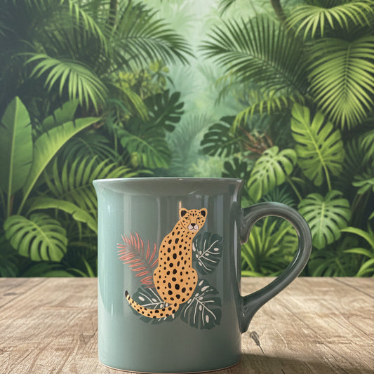 Trueliving Ceramic Coffee Cup Mug Cheetah Green 14oz 4 1/8" Tall