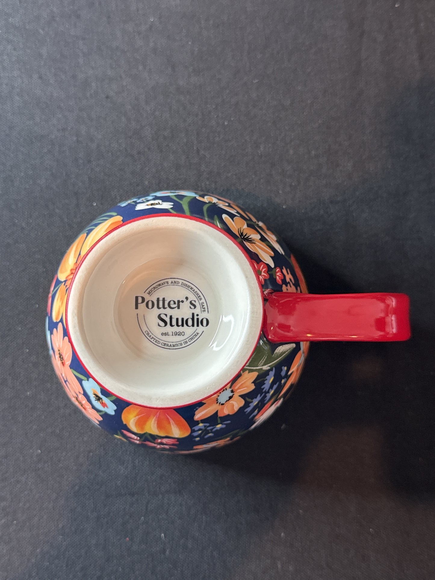 Potter's Studio Footed Coffee Cup Mug Colorful Flowers, 14oz 3 5/8" Tall New