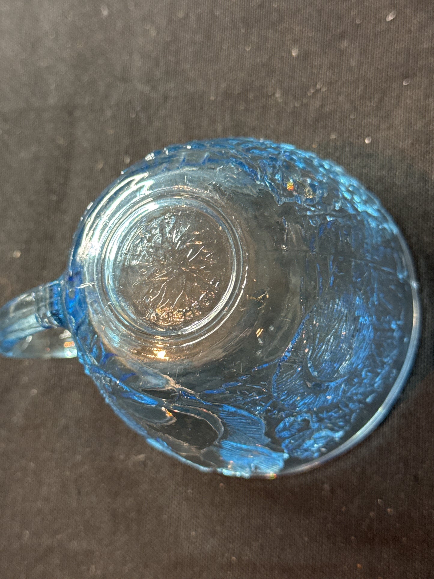 Vintage KIG Indonesia Ice Blue Glass Punch Cup Embossed Fruit Replacement Glows