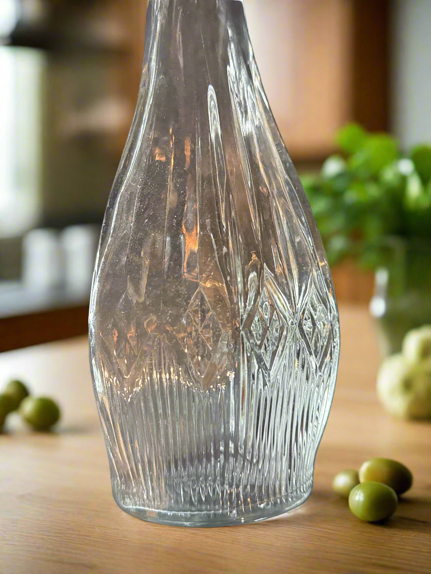 Vintage Pressed Glass Decanter w/ Diamonds & Fine Rib Possibly Anchor Hocking 14" Tall