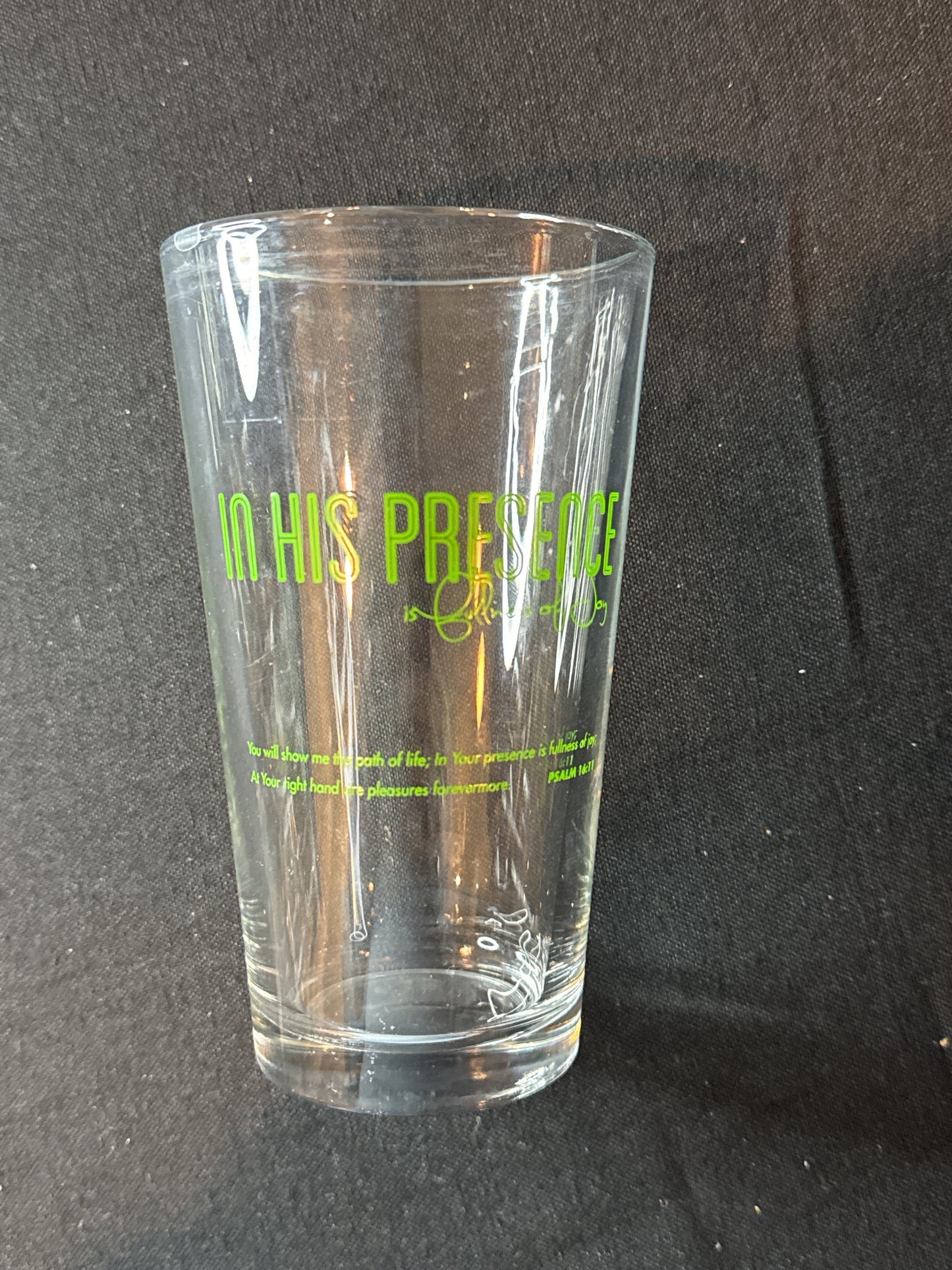 In His Presence Psalm 16:11 16oz Glass Tumbler 5.75" Tall