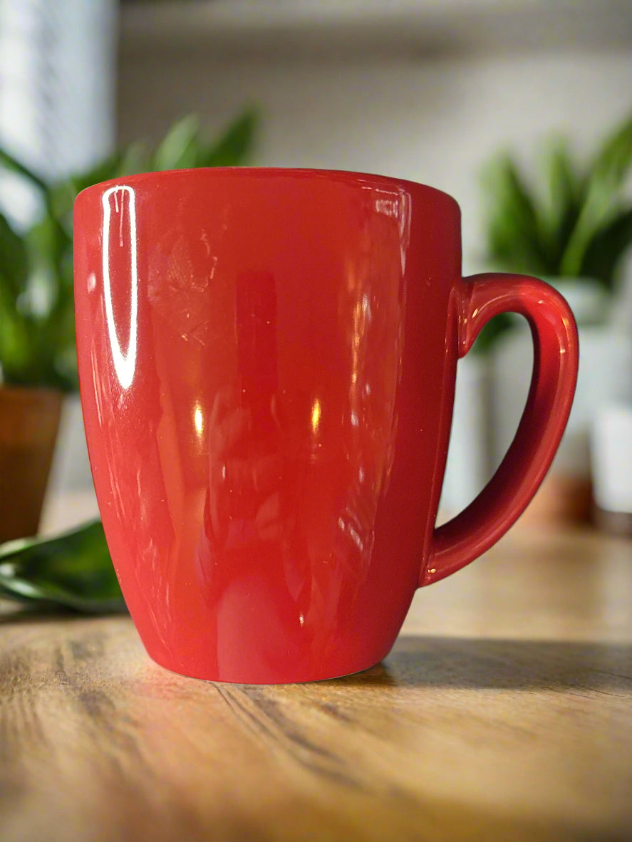 Corelle Stoneware 10oz Red Coffee Mugs Cups 4" Tall x 3 3/8" Wide at Rim