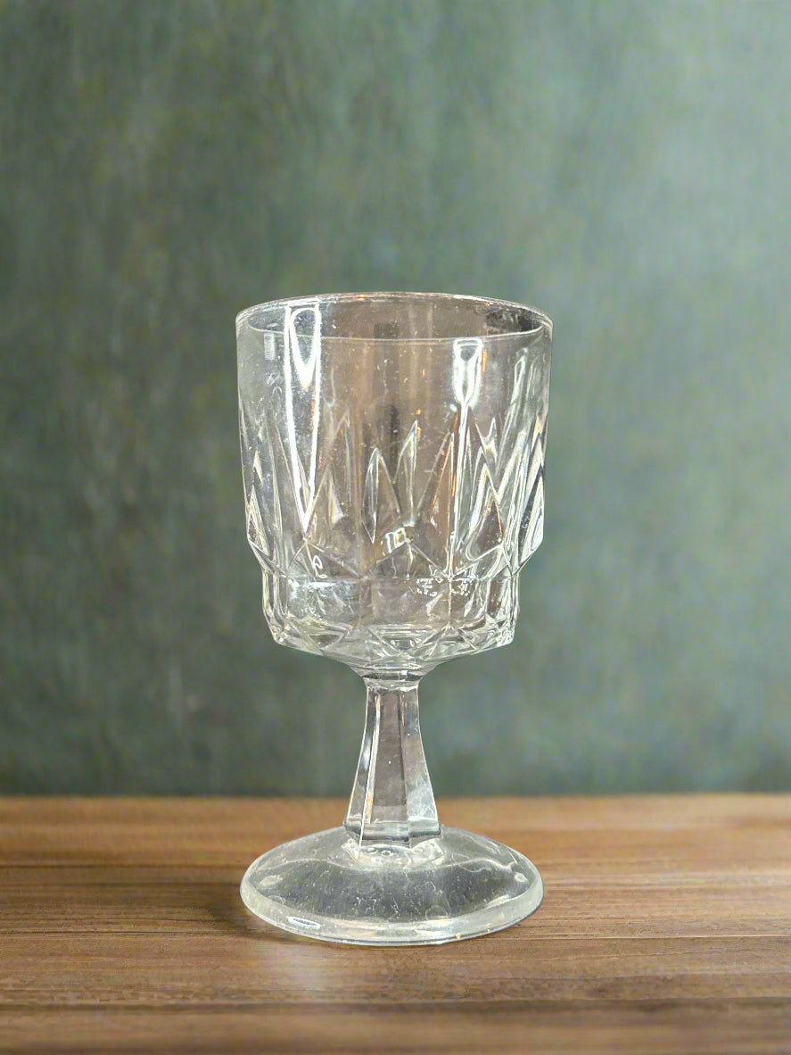 Artic Claret Wine Glass by Arcoroc Vertical Wedge Cuts on Bowl 5 3/8" Tall