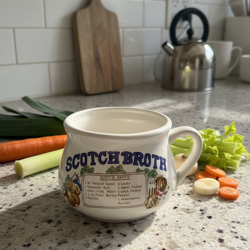 Vintage 1970s Scotch Broth Recipe Ceramic Bowl Mug Cup 3.25" Tall