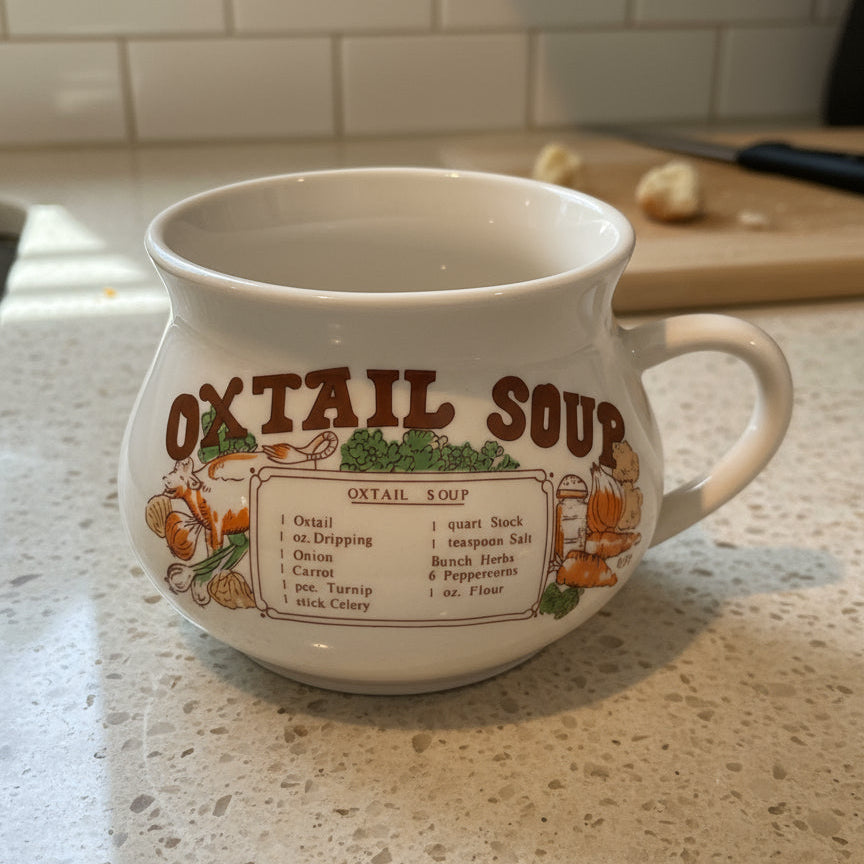 Vintage 1970s Oxtail Soup Recipe Ceramic Bowl Mug Cup 3.5" Tall