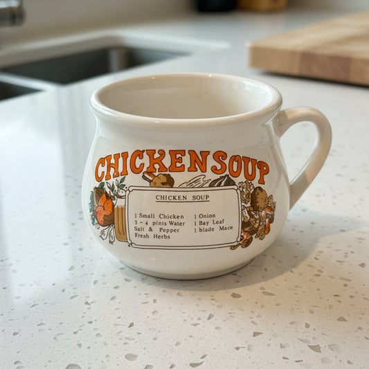 Vintage 1970s Chicken Soup Recipe Ceramic Bowl Mug Cup 3.25" Tall