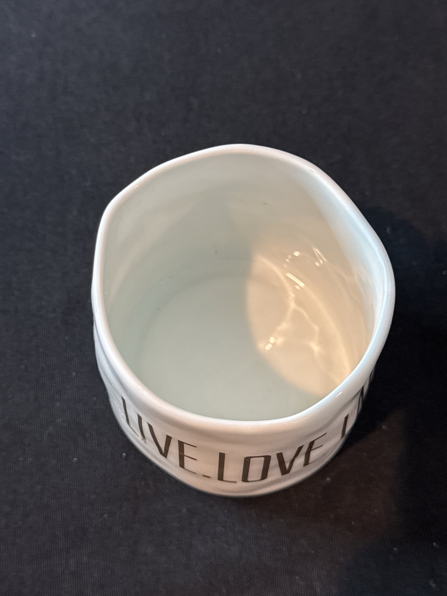 Bloomingville LIVE LOVE LAUGH White Ceramic  & Gold Lettering Tumbler Cup 3 7/8" Tall