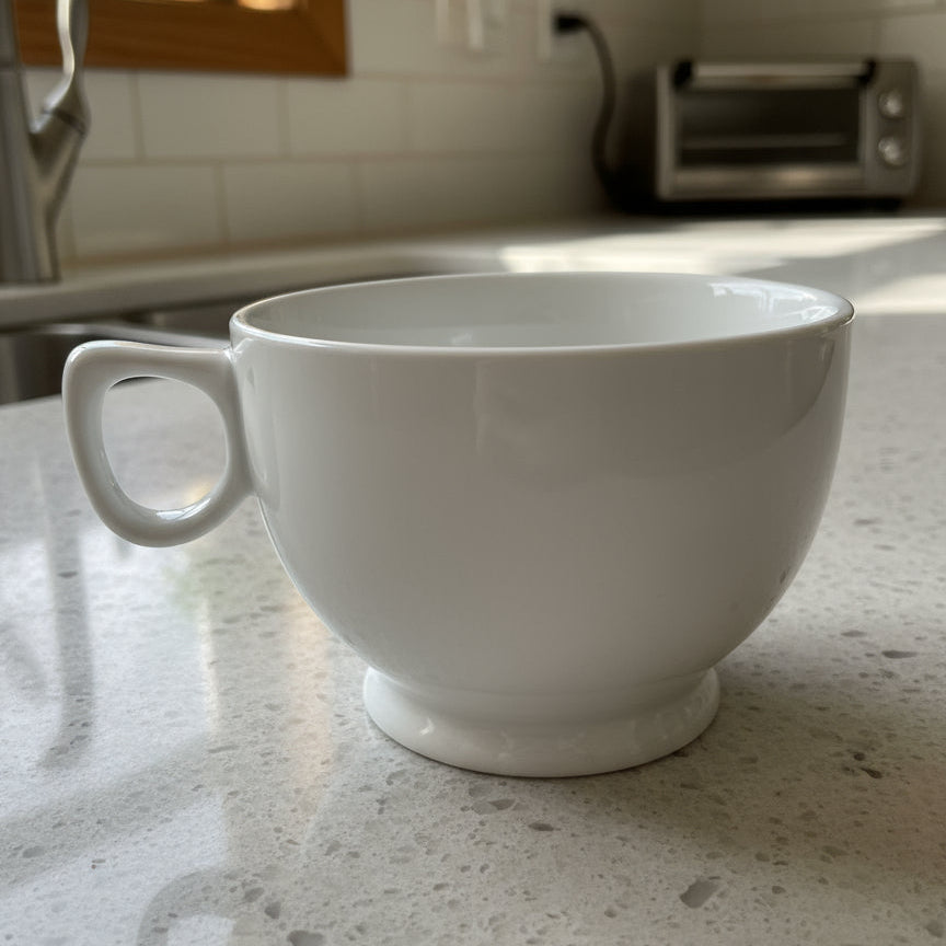 World Market White Ceramic Large Coffee Cup Mug 3 3/8" Tall x 4 5/8" Wide Footed