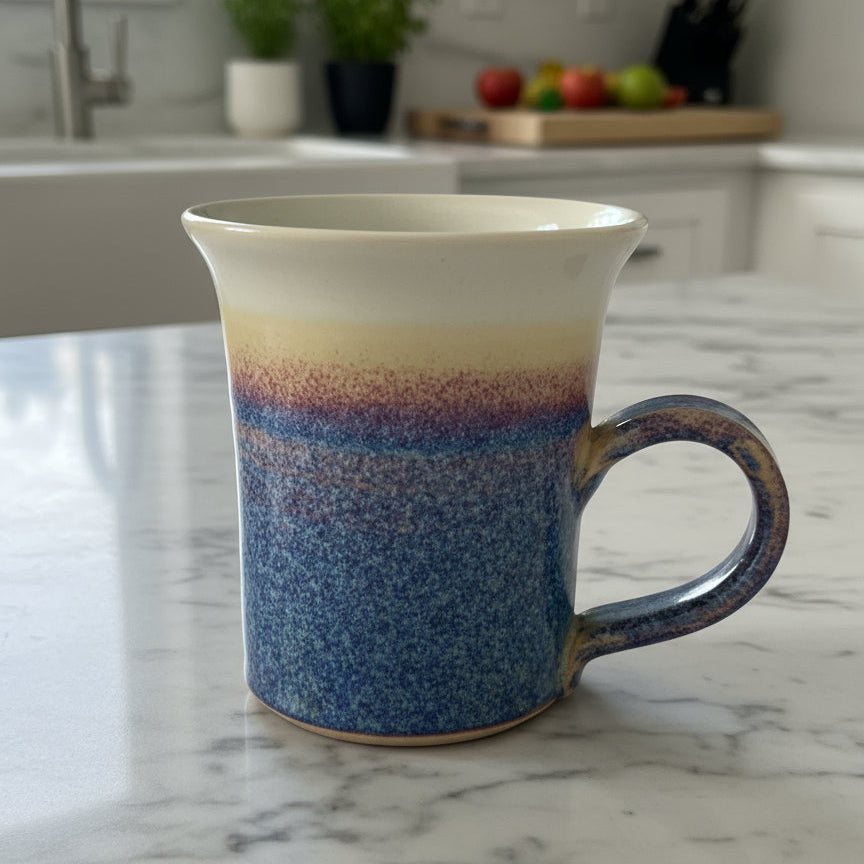 Blue Cobalt Purple Glazed Art Pottery Coffee Mug Cup Signed 4" Tall