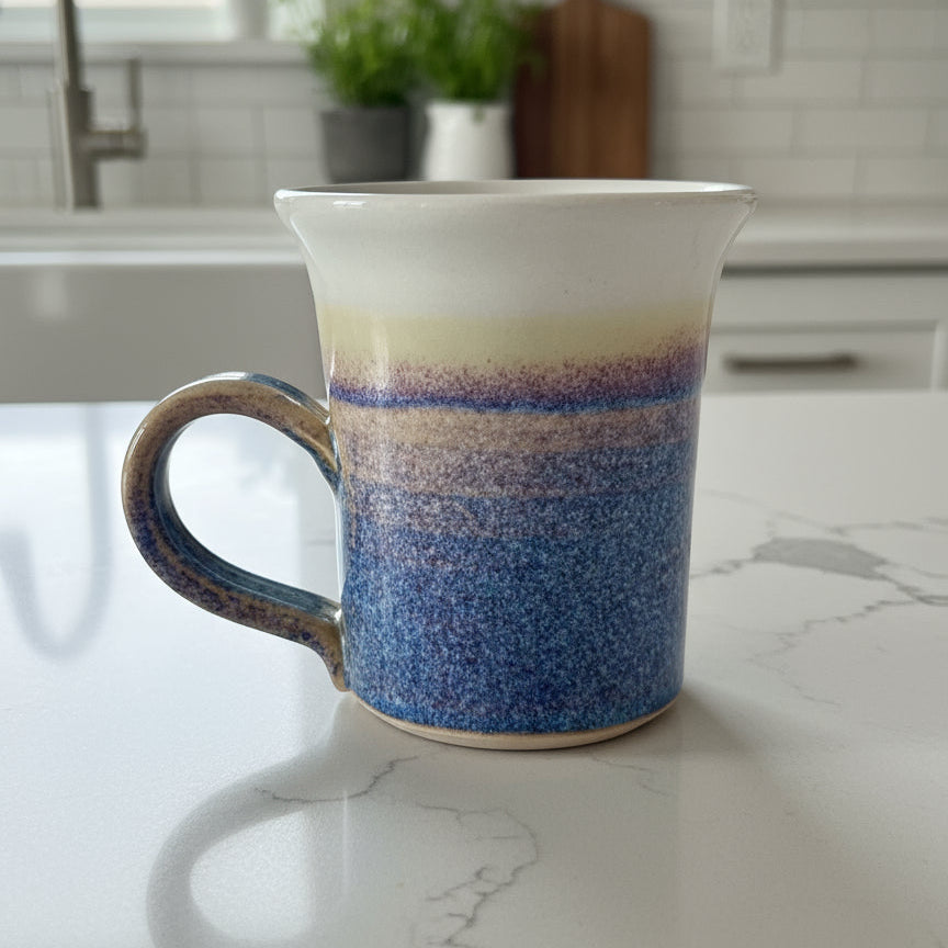 Blue Cobalt Purple Glazed Art Pottery Coffee Mug Cup Signed 4" Tall