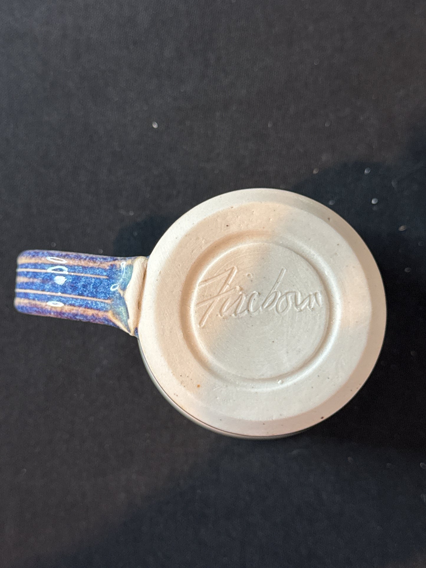 Blue Cobalt Purple Glazed Art Pottery Coffee Mug Cup Signed 4" Tall