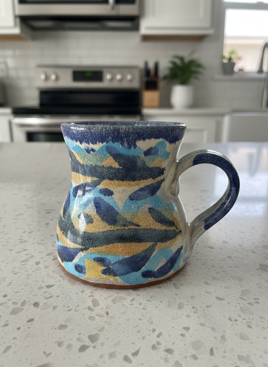 Blue Cobalt Brown Glazed Art Pottery Coffee Mug Cup Signed 3.5" Tall