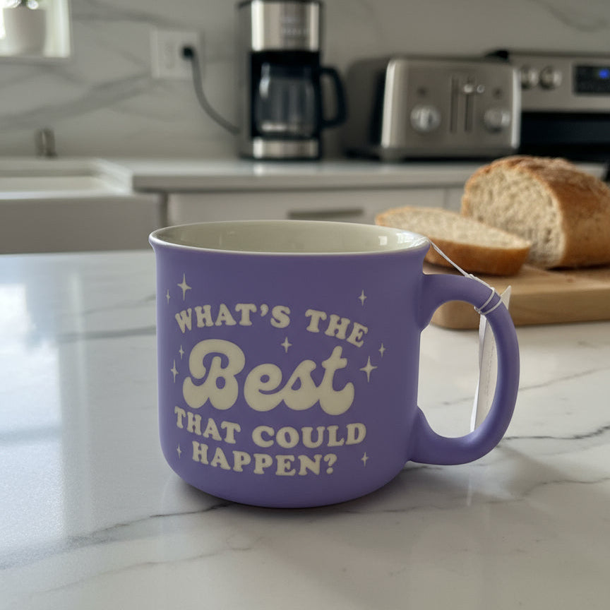 What's The Best That Could Happen Purple Soft Feel Texture Coffee Cup Mug 3.5" Tall