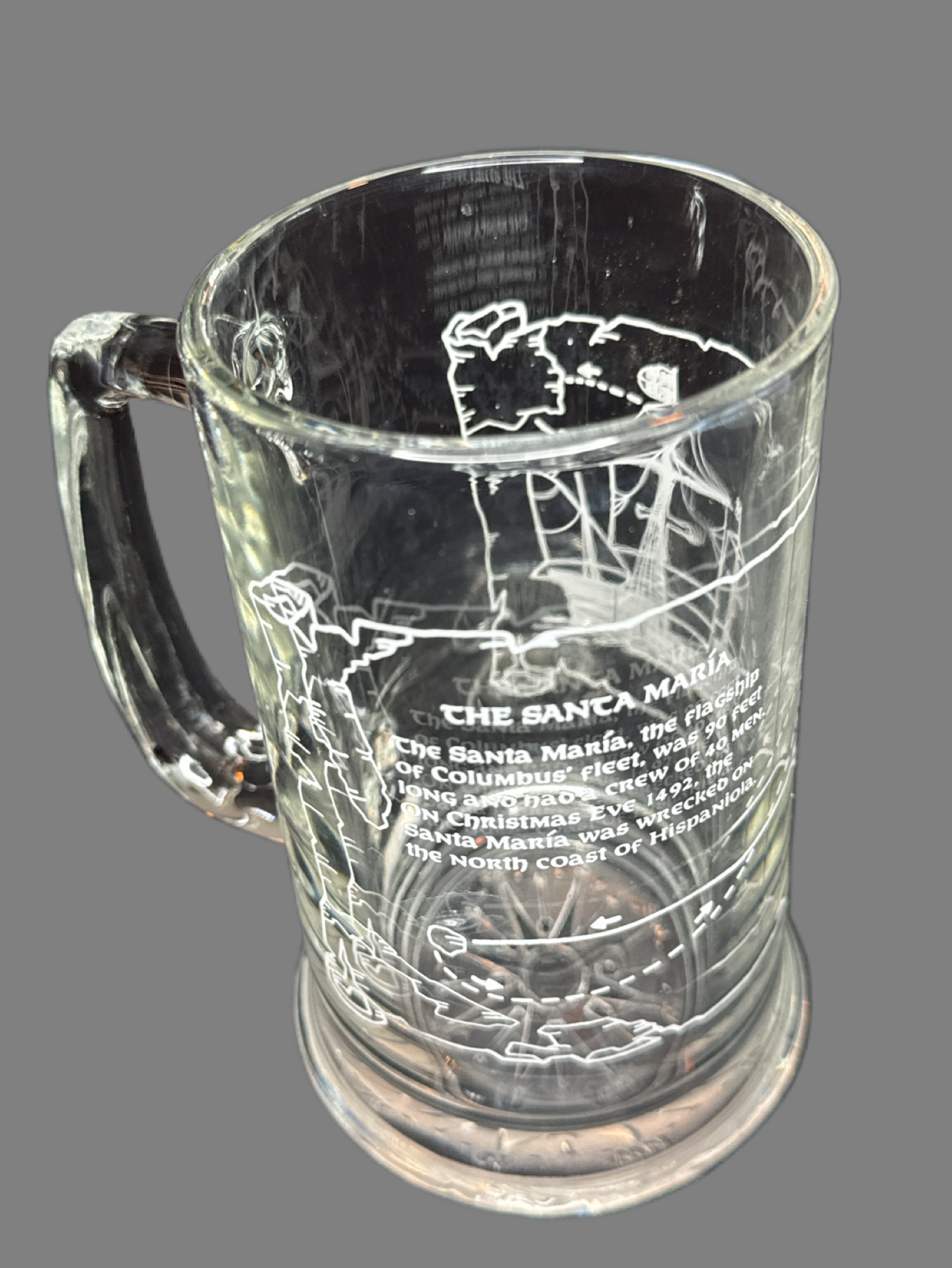 Columbus Voyage Ship Beer Santa Maria Glass Mug 500th Anniversary Vintage