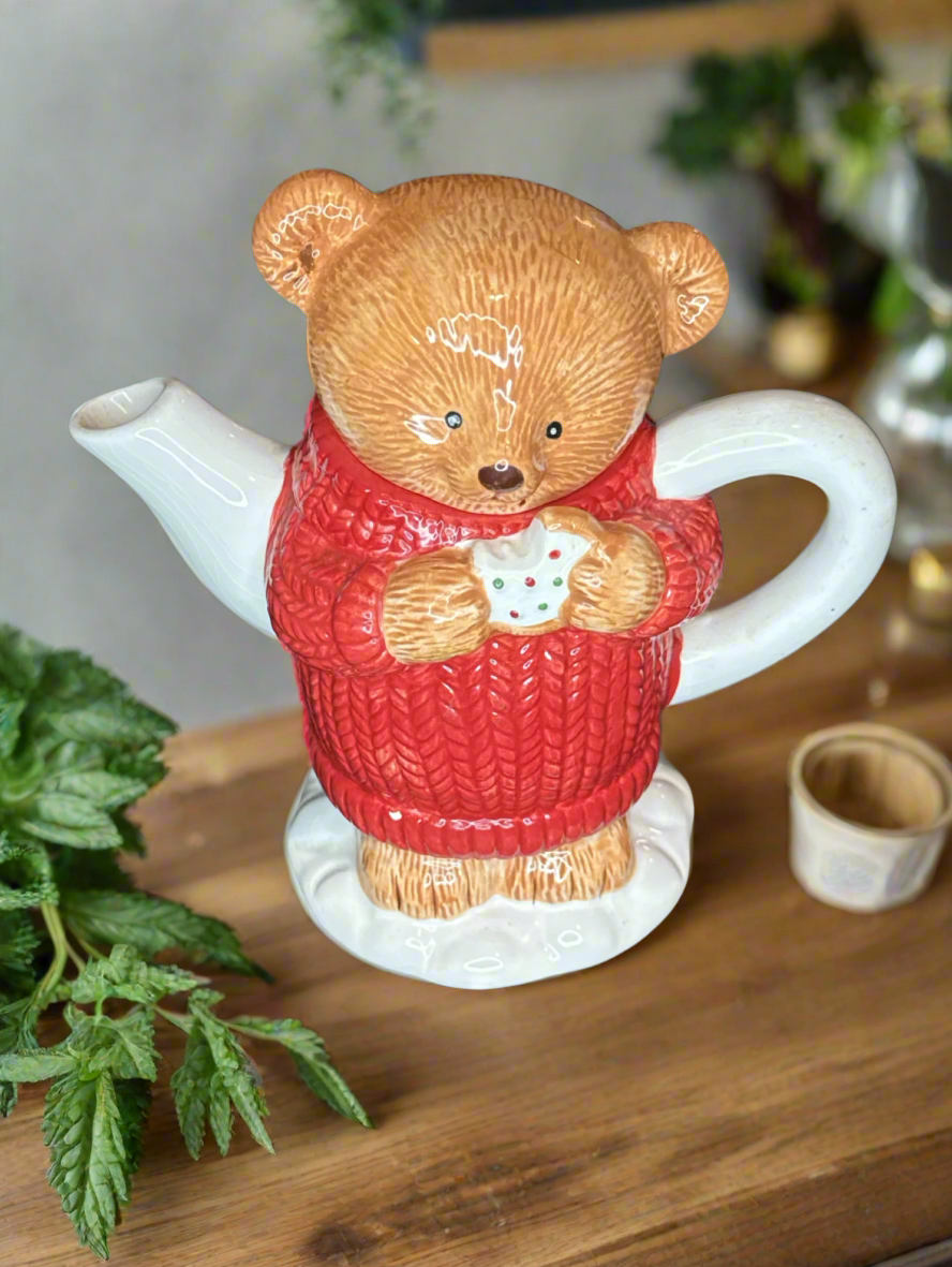 Bear Tea Pot Kettle Gourmet Gifts By Hallmark Red Sweater Item #224501