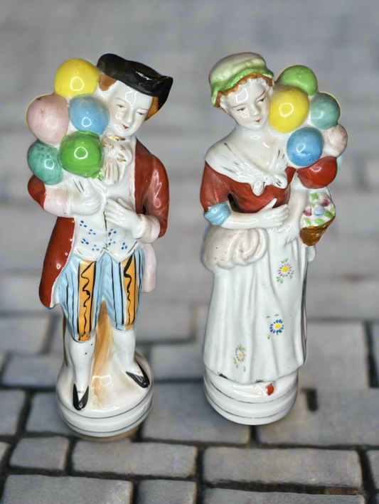 Colonial Couple Holding Balloons Porcelain Figurine Set 9" L&M Inc. Japan Vintage