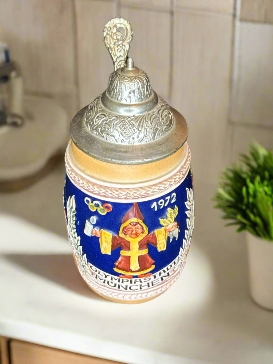 Vintage 1972 Munich Olympics Beer Stein "Olympiastadt München" With Lid