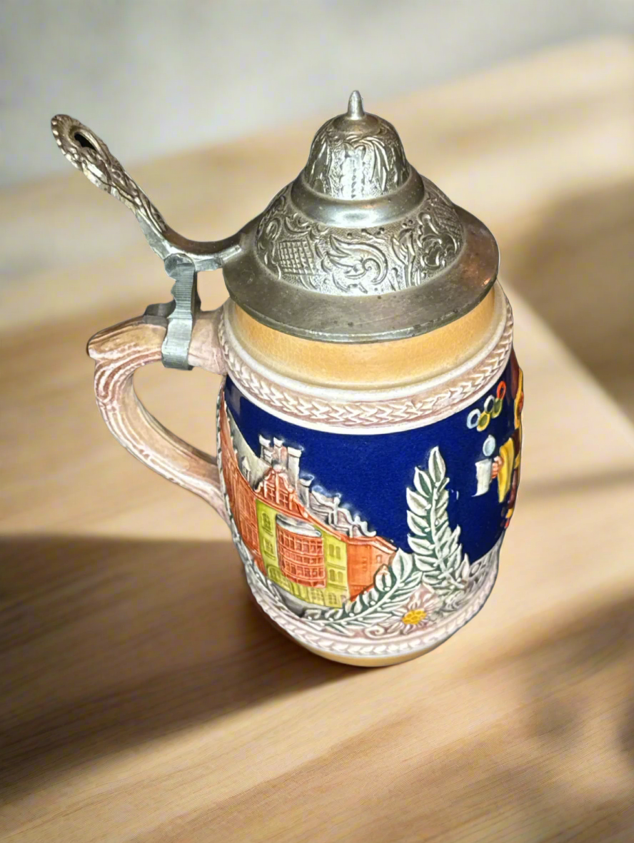 Vintage 1972 Munich Olympics Beer Stein "Olympiastadt München" With Lid