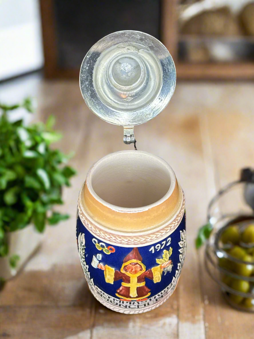 Vintage 1972 Munich Olympics Beer Stein "Olympiastadt München" With Lid
