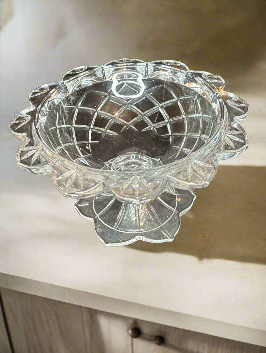 Gorham Vintage Lead Crystal Clear Cut Glass Pedestal Candy Dish Compote