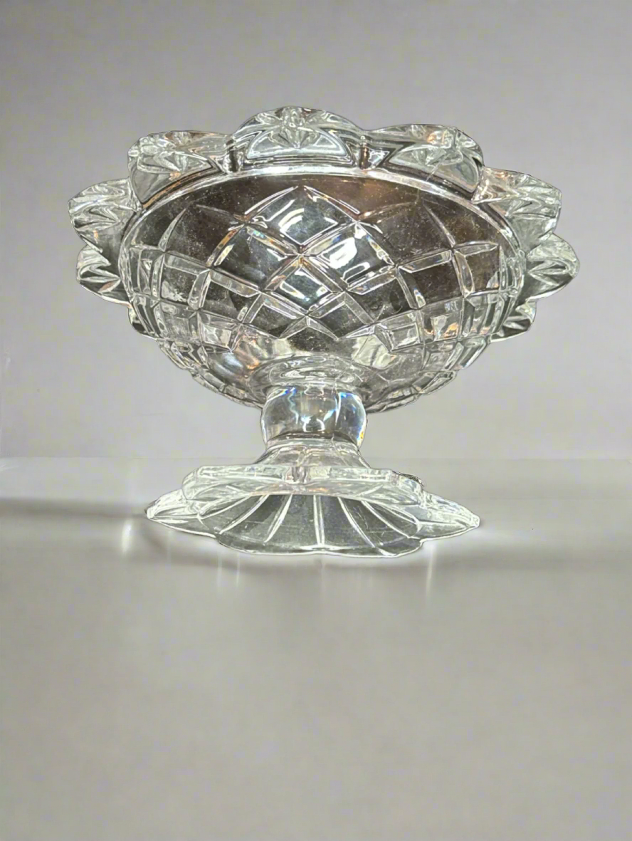 Gorham Vintage Lead Crystal Clear Cut Glass Pedestal Candy Dish Compote