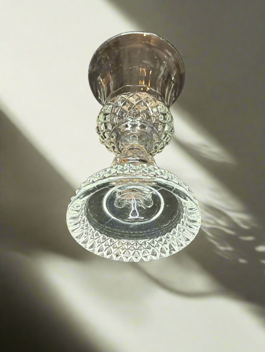 Vintage Clear Glass Diamond Point Pedestal Compote/Vase 9.5"