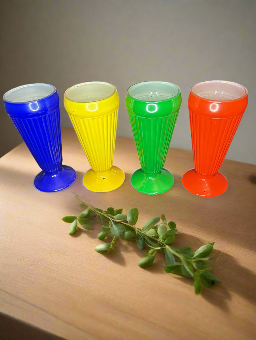 Set of 4 Ribbed Soda Fountain Glasses 7' tall