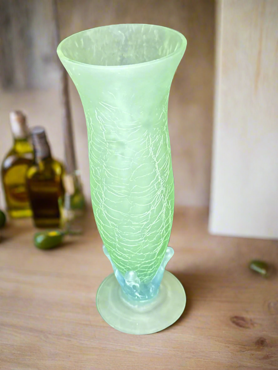 Vintage Seafoam Pastel Green Glass Crackle Vase