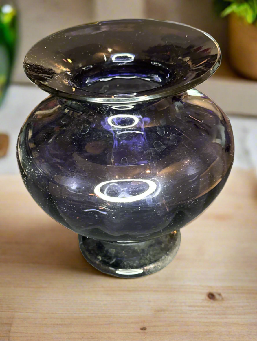 Purple Vase Art Glass Amethyst Vase Bulbous Shaped 8" By Sharon Fowler